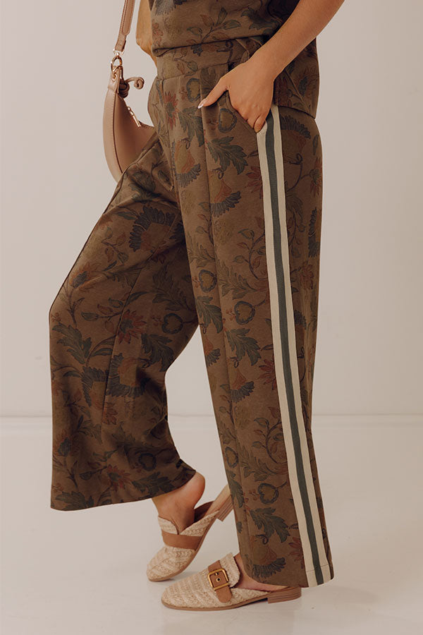 Botanical Club High Waist Floral Wide Leg Pants in Chestnut Image - 3