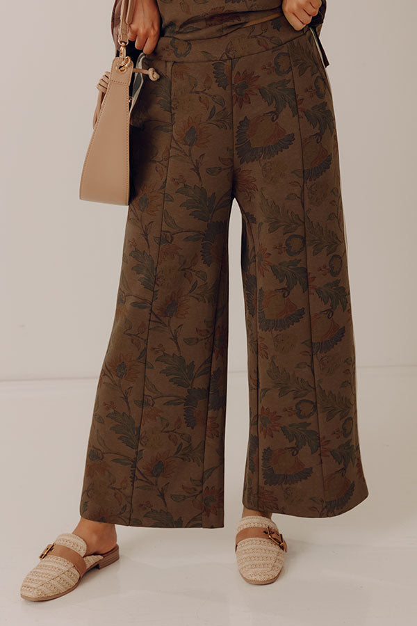 Botanical Club High Waist Floral Wide Leg Pants in Chestnut Image - 1