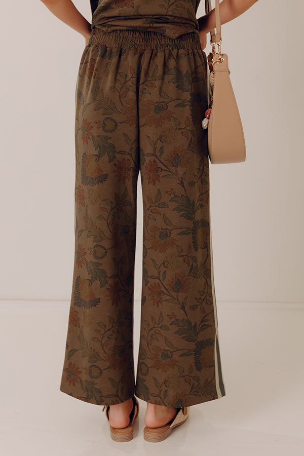 Botanical Club High Waist Floral Wide Leg Pants in Chestnut Image - 4