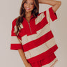 Simple Staple Quarter Zip Stripe Top in Red Image - 1