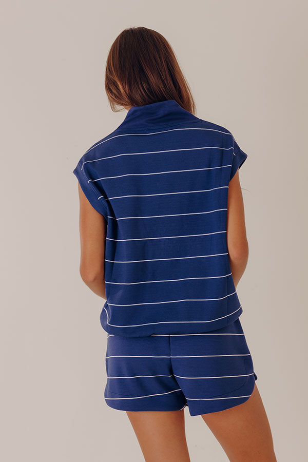 Brunch On The Pier Quarter Zip Stripe Top in Navy Image - 5
