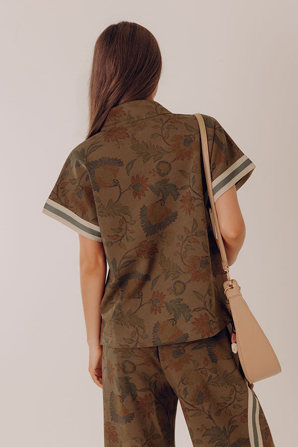 Botanical Club Floral Quarter Zip Top in Chestnut Image - 4