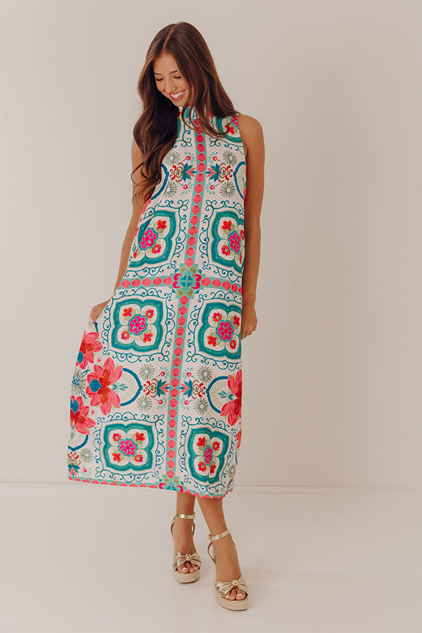 Paradise Lane Floral Satin Midi Dress in Ivory