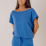 Casual Ease Off Shoulder Terry Top in Ocean Blue Image - 1