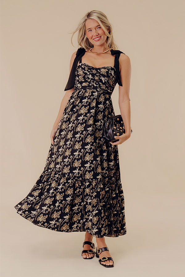 Country Estate Floral Midi Dress in Black Image - 1