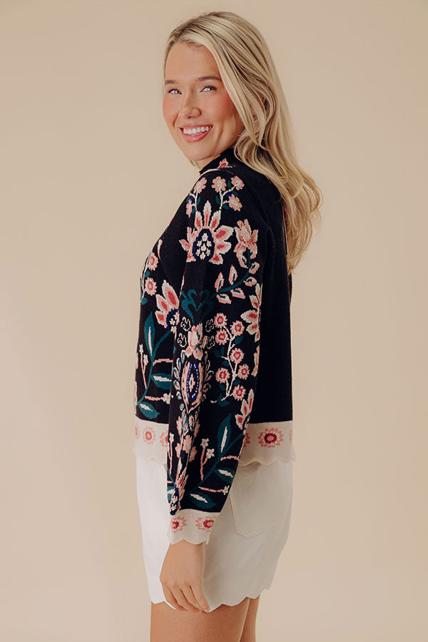 Classic Blooms Floral Knit Sweater Top in Black Image - 3