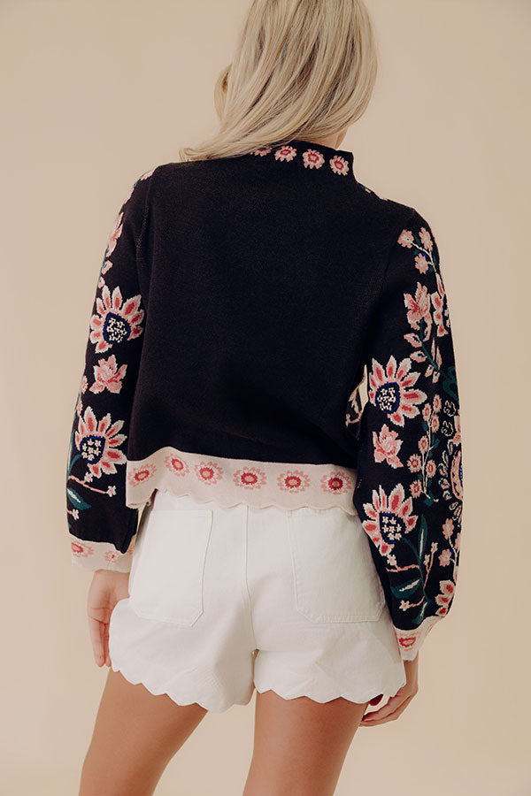 Classic Blooms Floral Knit Sweater Top in Black Image - 4