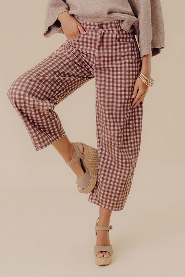 Picnic Date Midrise Gingham Barrel Jeans in Brown/Pink Image - 1