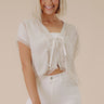 Femme Fatale Satin Lace Trim Top in Light Oatmeal Image - 1