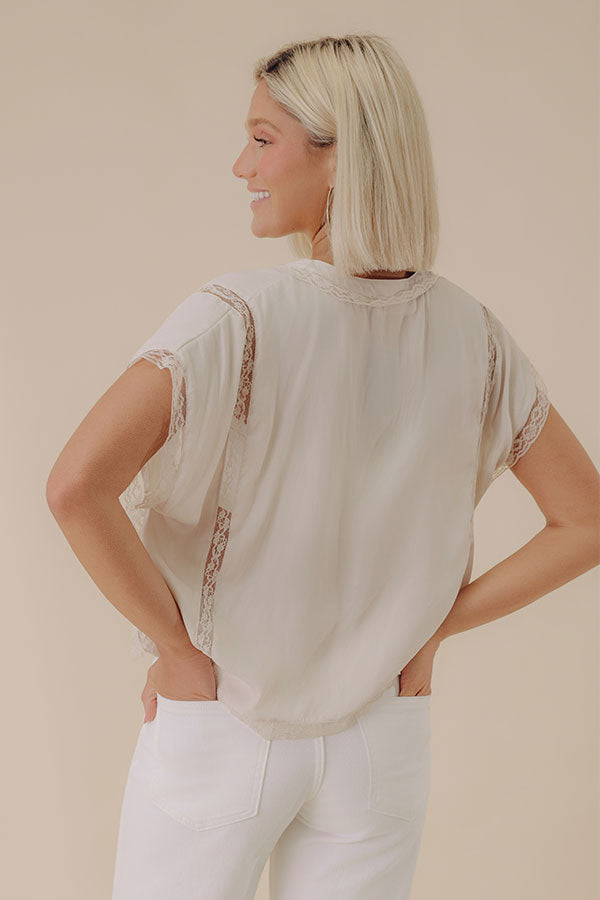 Femme Fatale Satin Lace Trim Top in Light Oatmeal Image - 4