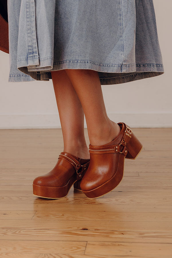 The Sawyer Faux Leather Platform Clogs in Brown Image - 1