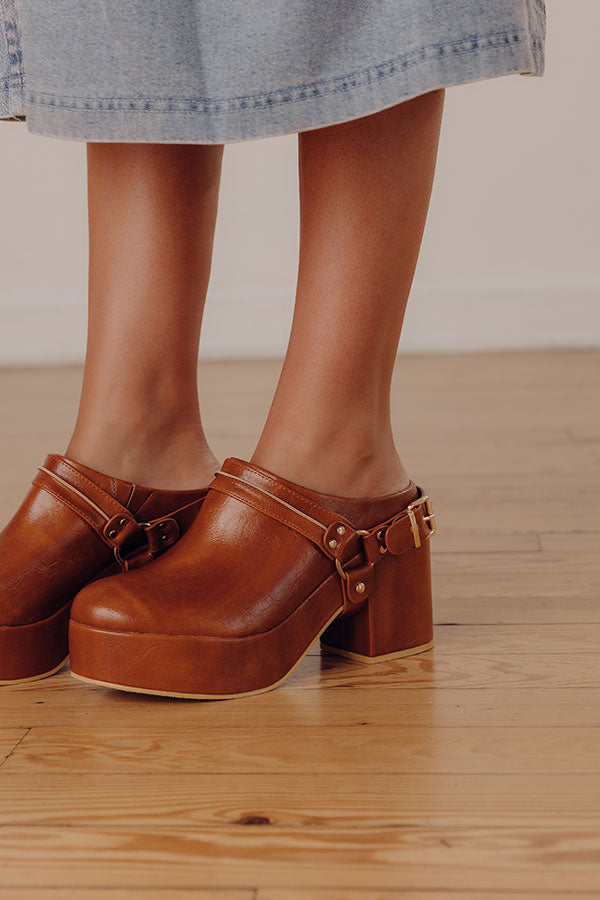 The Sawyer Faux Leather Platform Clogs in Brown Image - 2