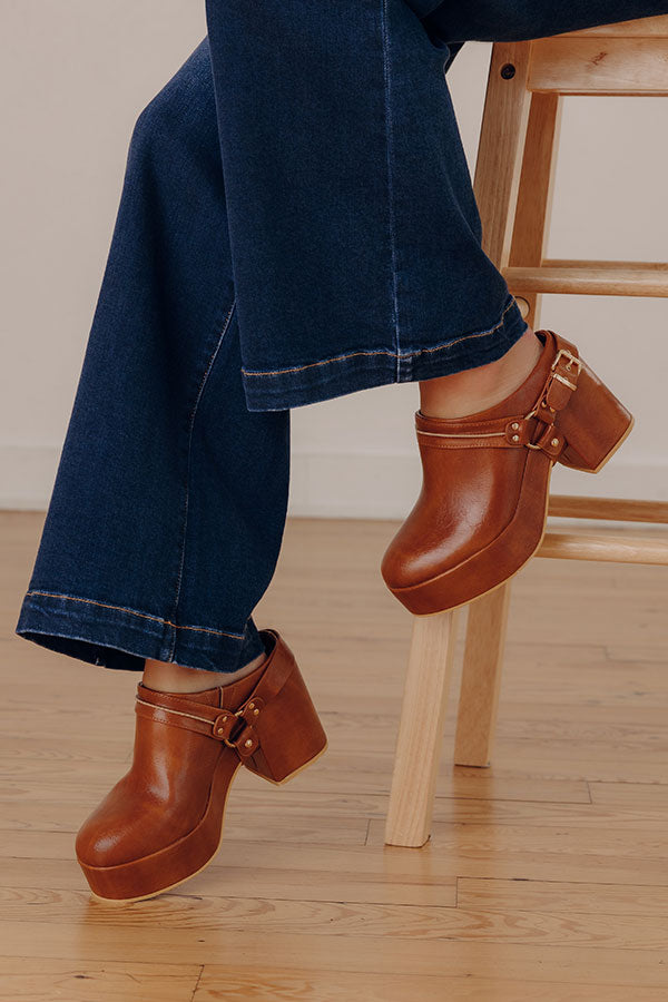 The Sawyer Faux Leather Platform Clogs in Brown