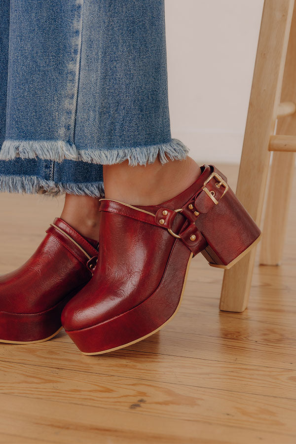 The Sawyer Faux Leather Platform Clogs in Wine Image - 2