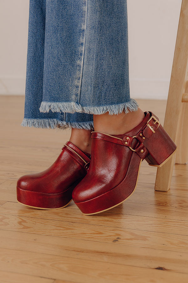 The Sawyer Faux Leather Platform Clogs in Wine