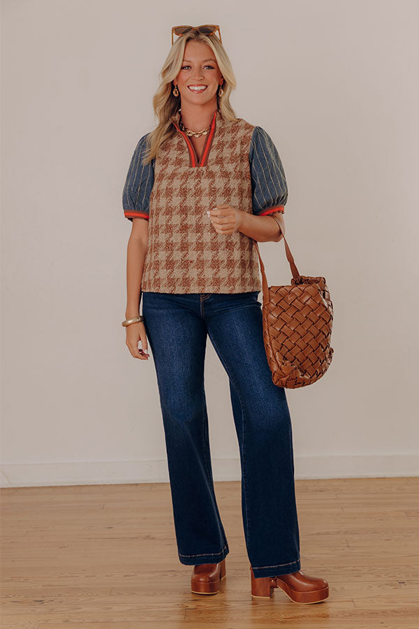 Boston Bistro Houndstooth Tweed Top in Iced Latte Image - 5