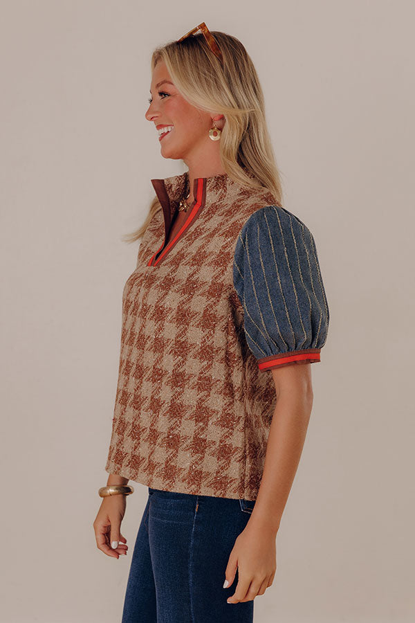 Boston Bistro Houndstooth Tweed Top in Iced Latte Image - 3