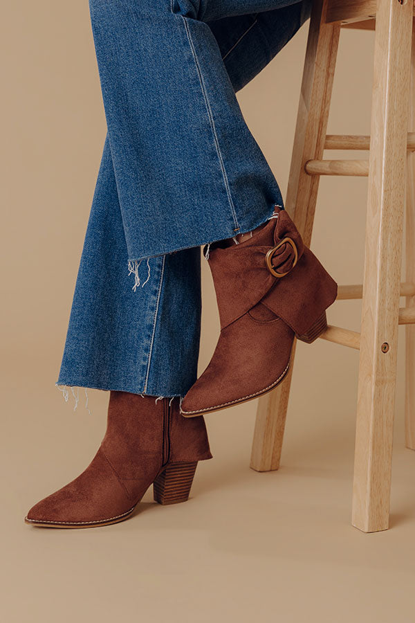 Wine O' Clock Faux Suede Bootie in Chocolate