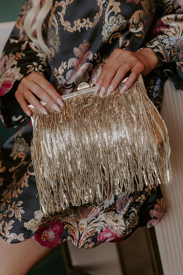 Celestia Sequin Fringe Clutch in Gold Image - 2