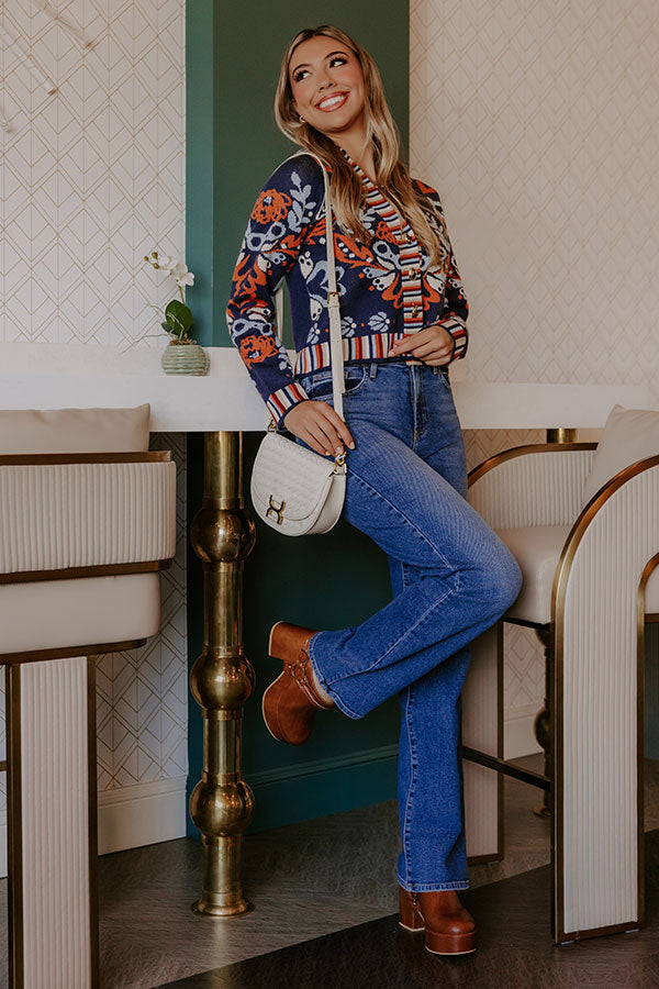 Coffee Shop Hangout Floral Sweater Top in Navy Image - 2