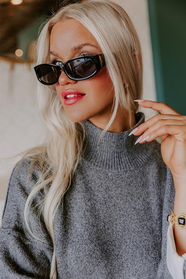 Caught Your Eye Rectangle Sunnies in Black