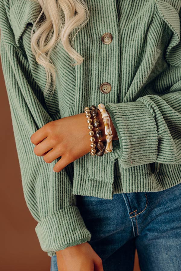 Caught Your Attention Stretch Bracelet Set in Brown Image - 1