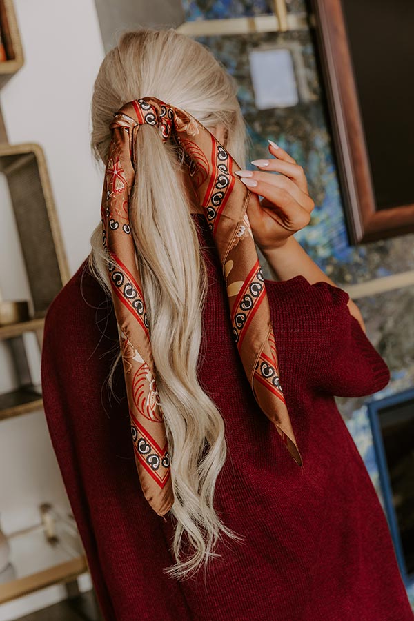 Boho Dreams Floral Satin Hair Scarf in Mocha Image - 2