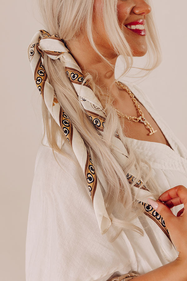 Boho Dreams Floral Satin Hair Scarf in Cream Image - 1