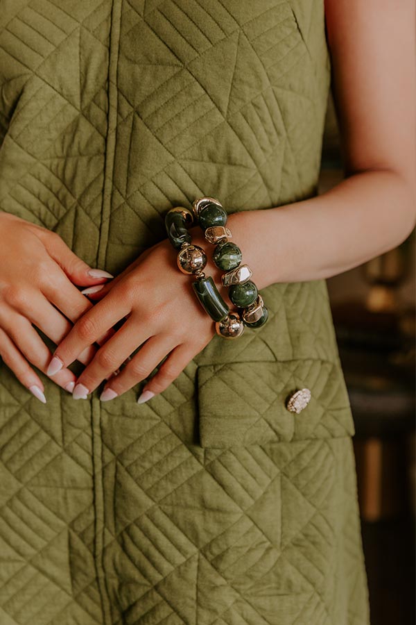 Make A Statement Stretch Bracelet Set in Olive Image - 1