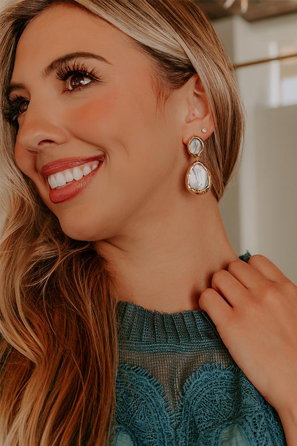Shimmering Twilight Drop Earrings in Green Abalone Shell Image - 1