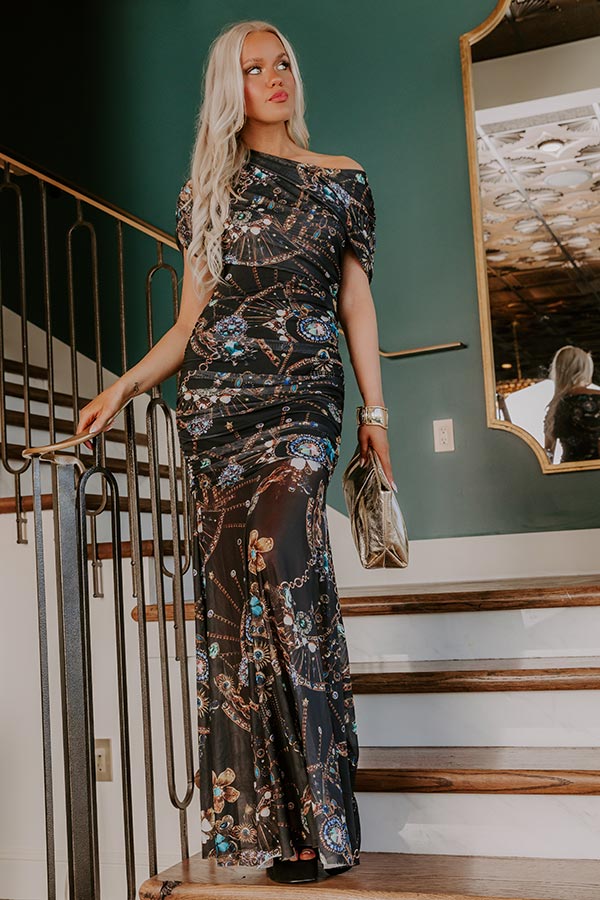 Midnight Romance Asymmetrical Mesh Maxi Dress Image - 1