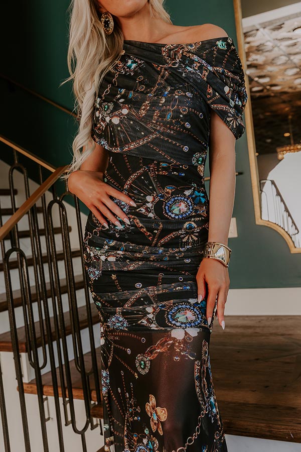 Midnight Romance Asymmetrical Mesh Maxi Dress Image - 2