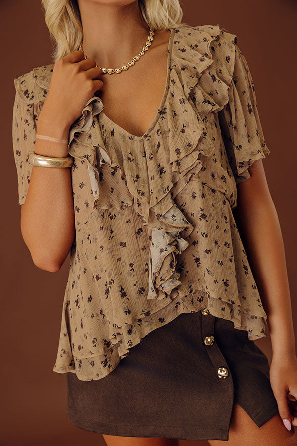 Chai Sippin' Floral Ruffle Top Image - 2