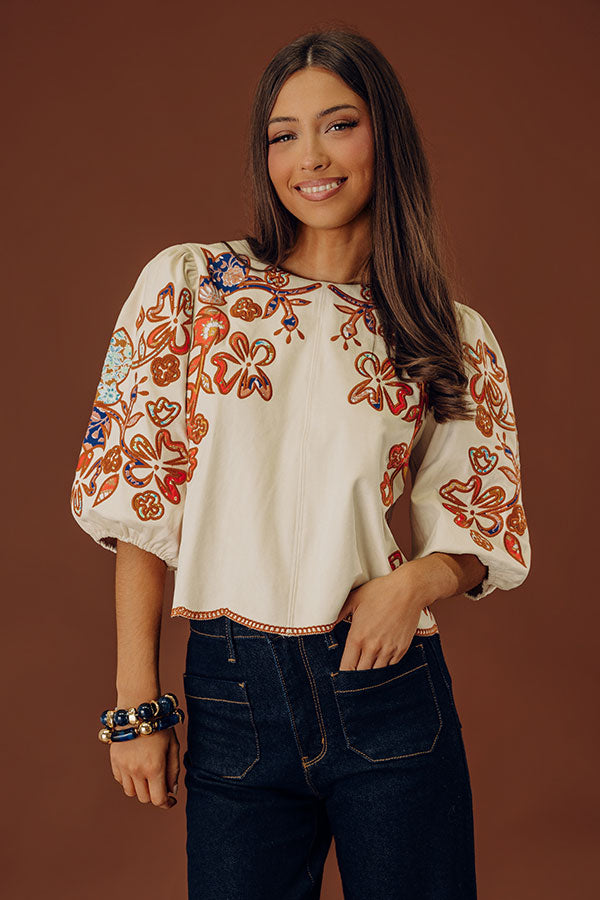 Bohemian Bliss Faux Suede Floral Embroidered Top Image - 2