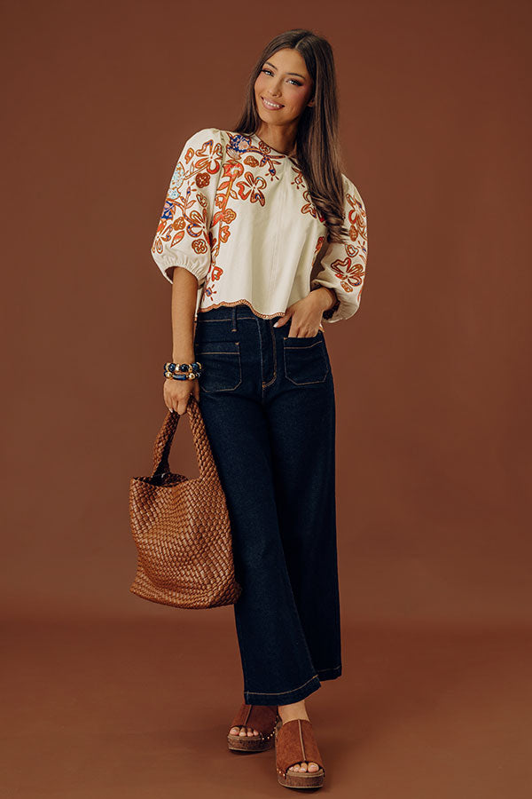 Bohemian Bliss Faux Suede Floral Embroidered Top Image - 1