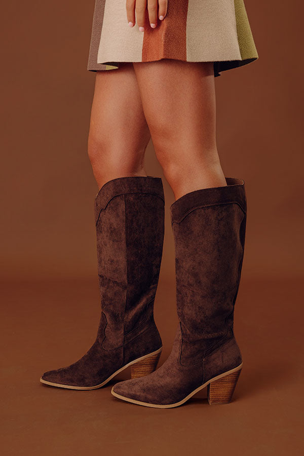 Classy Faux Suede Knee High Boot in Chestnut Image - 1