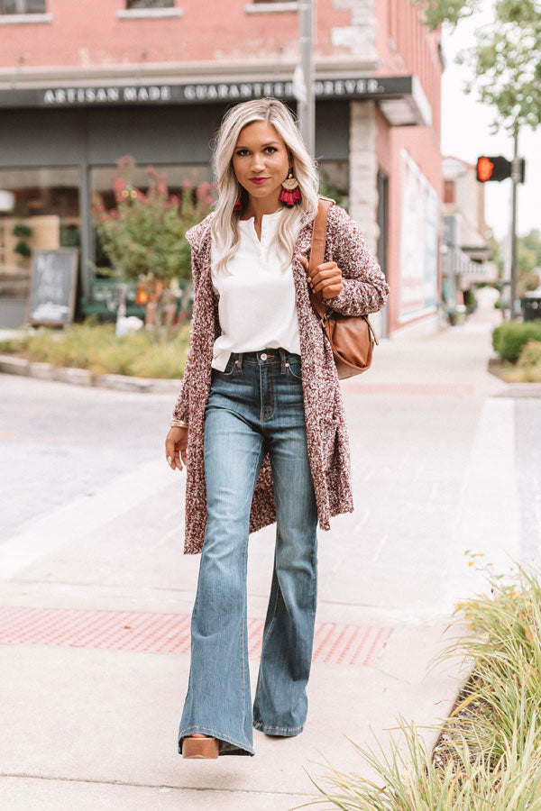 Pumpkin Spice Cuddles Cardigan in Cabernet Image - 5