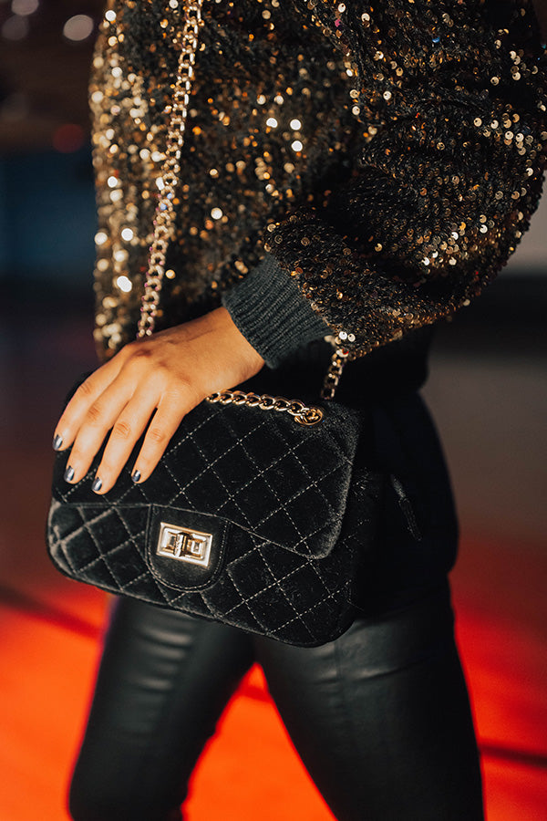 Milan Moment Velvet Quilted Purse in Black