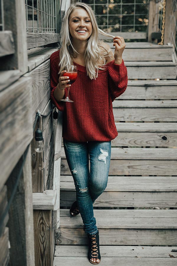 Give Me Cozy Off Shoulder Sweater in Crimson Image - 2