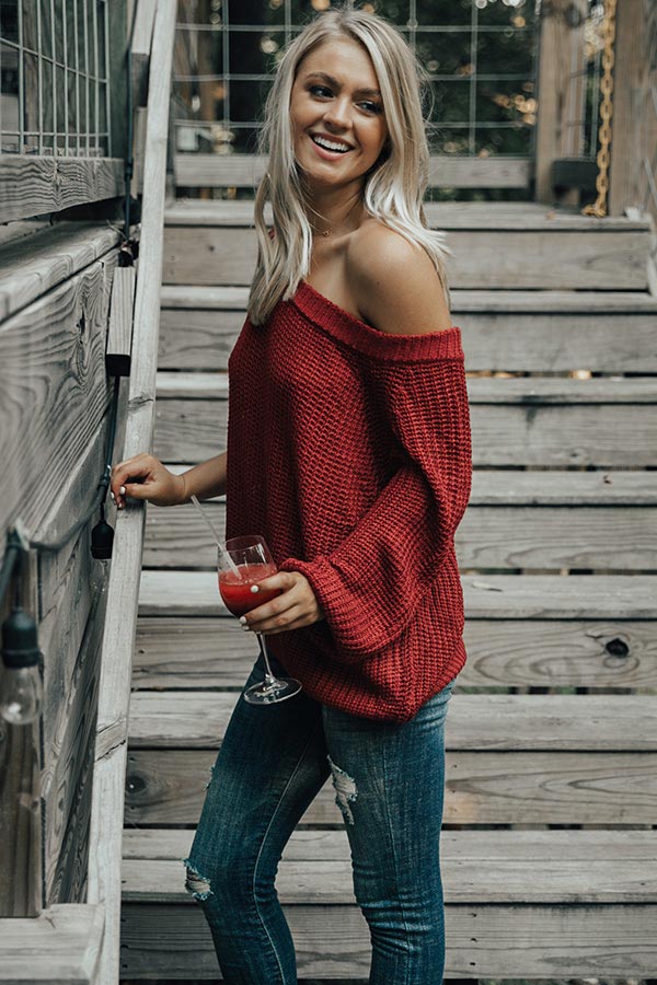 Give Me Cozy Off Shoulder Sweater in Crimson Image - 3