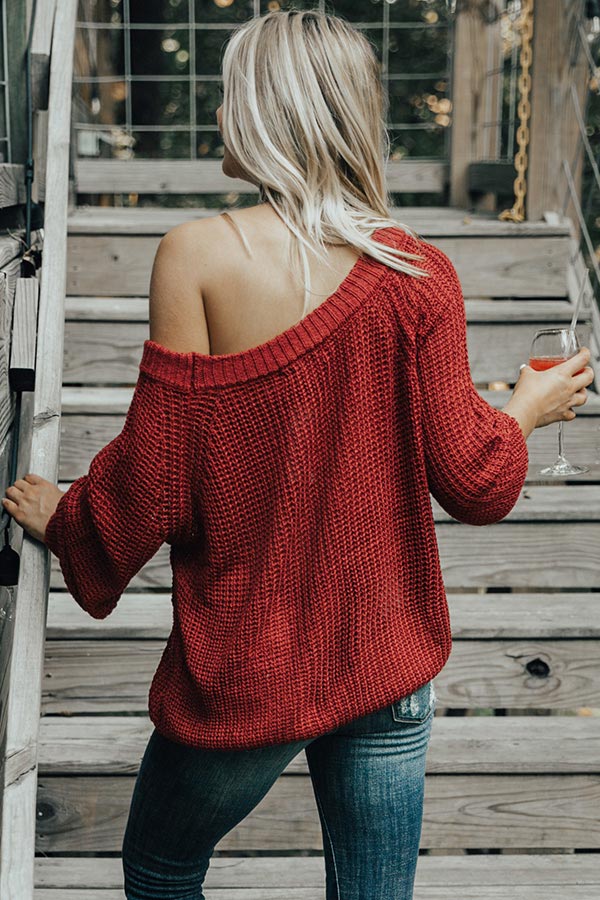 Give Me Cozy Off Shoulder Sweater in Crimson Image - 4