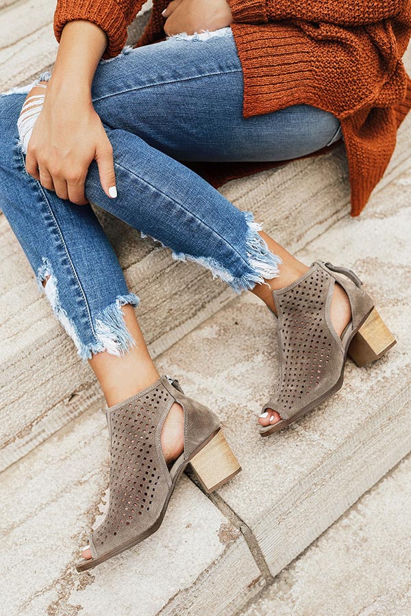 Roadtrip With Me Peep Toe Bootie In Taupe Image - 3