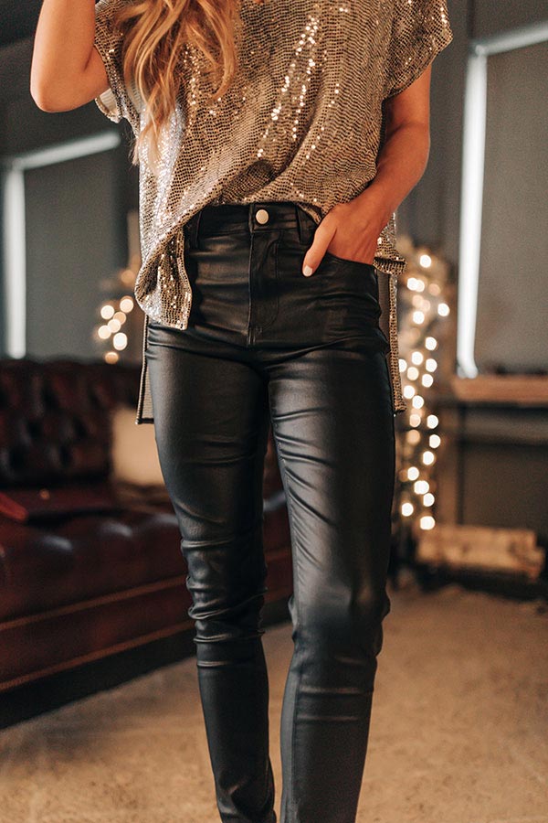 Editor's Choice Faux Leather Midrise Skinny In Black Image - 2