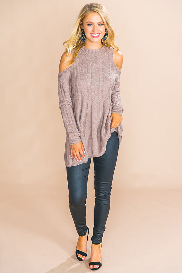 Cuddle Up Cable Knit Tunic Sweater in Light Hazelnut Image - 2