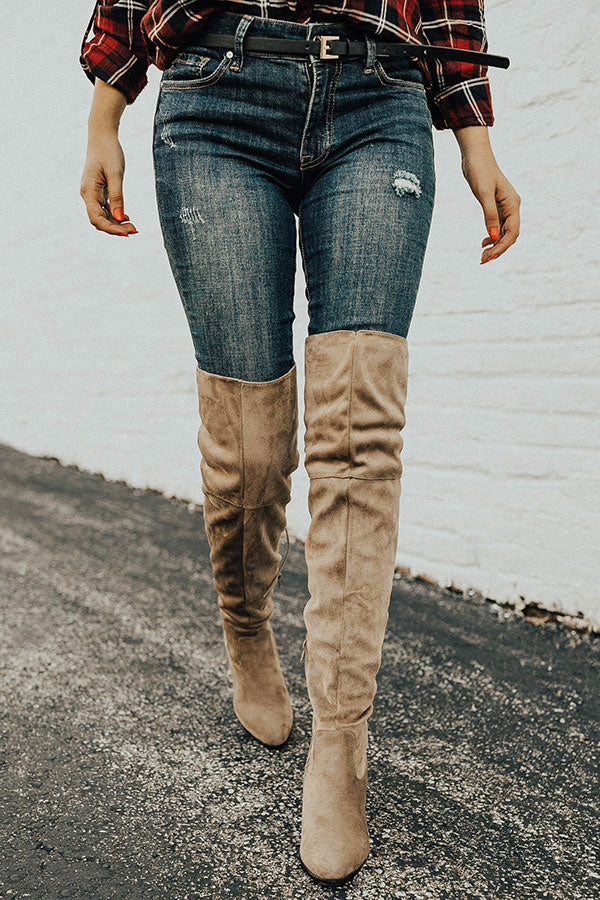 The Aspen Thigh High Lace Up Boot in Taupe Image - 1