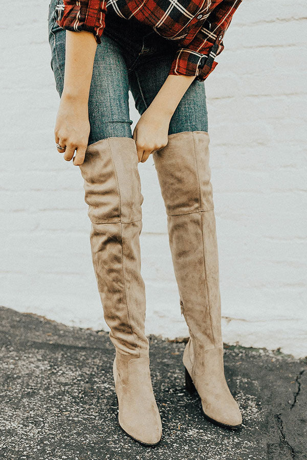 The Aspen Thigh High Lace Up Boot in Taupe Image - 2