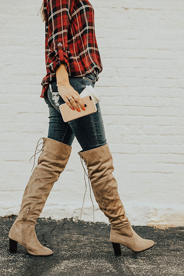 The Aspen Thigh High Lace Up Boot in Taupe Image - 4