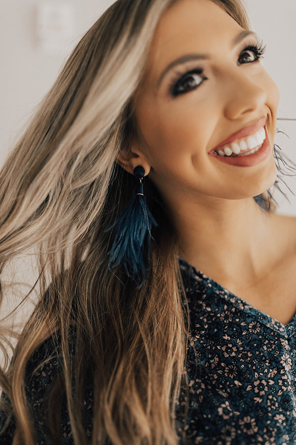Cocktail Please Feather Earrings in Navy