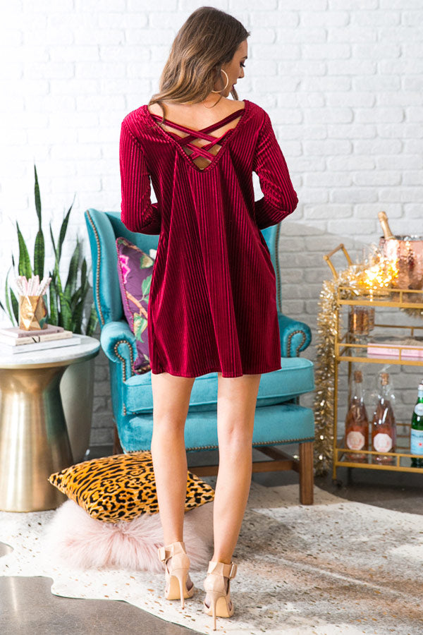 Manhattan Moment Velvet Shift Dress in Wine Image - 2