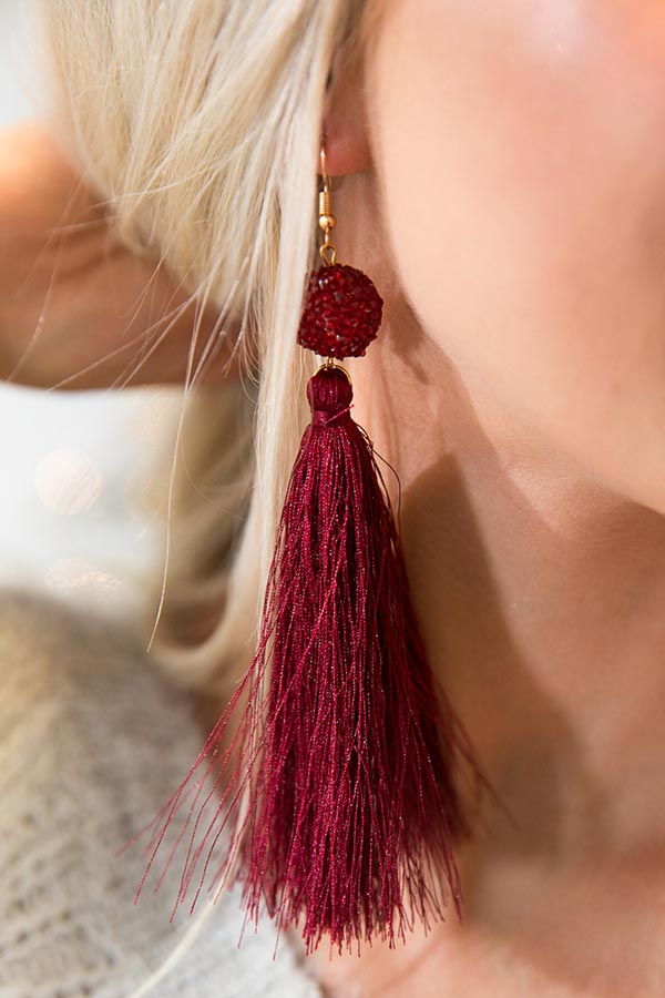Times Square Tassel Earrings in Wine